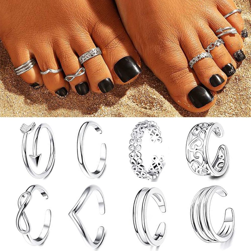 8PCS Adjustable Toe Rings for Women Open Toe Ring Knot Toe Ring Summer Beach Foot Jewelry