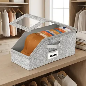 Stackable Hat Storage Box with LabelPositions, Large Capacity, High CapacityStorage, Suitable for Home,Travel, Wardrobe Organization, CollapsibleStorage Organizer, Folding Storage Boxes