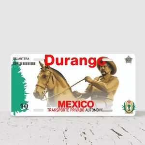 Durango Decorative Car Plate - Mexican Transportation License Plate with Horse and Rider Graphic - Durango