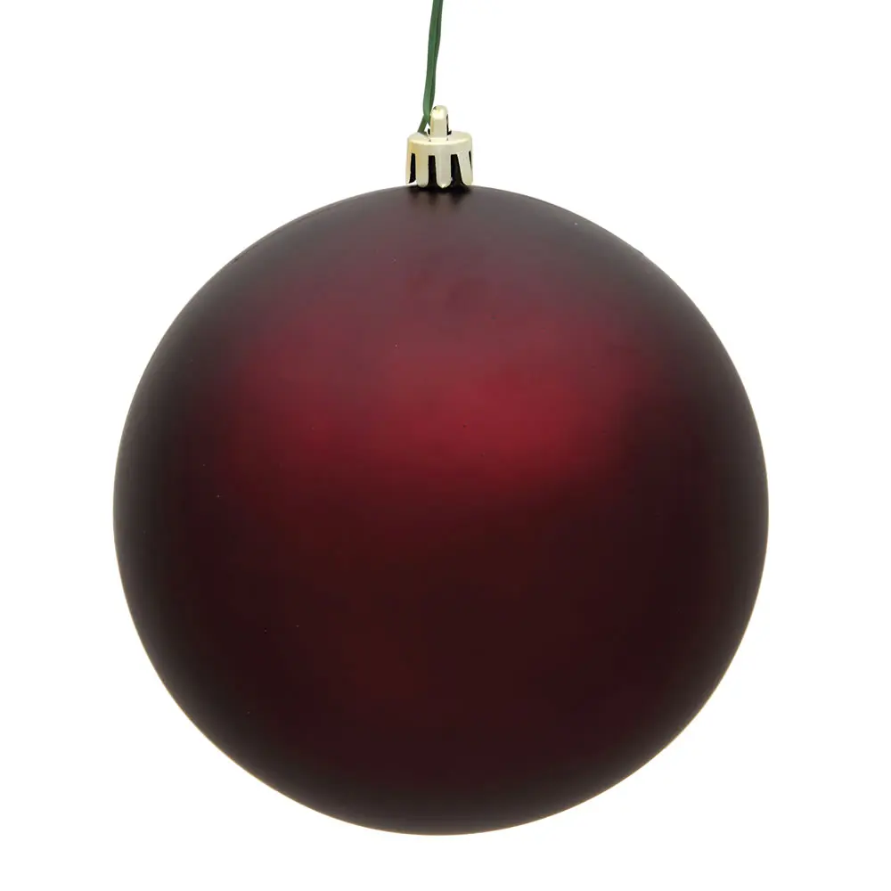 212 MAIN 4 in. Burgundy Matte Plastic Christmas Ornament Balls - UV Treated, 6 Pieces per Bag, Festive Home & Party Decoration, Six Pieces
