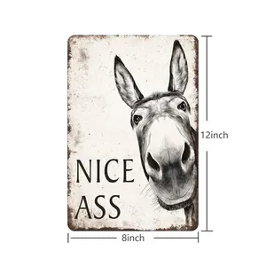 Funny Donkey Bathroom Sign, 8"×12" Vintage Metal Wall Art Decor for Farmhouse & Home