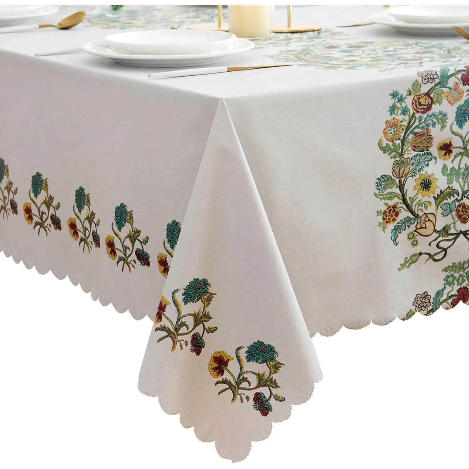 LIBERECOO Premium Floral Vinyl Tablecloth Set - Waterproof Oilproof PVC Table Cover for Rectangle Tables- Heavy-Duty Indoor/Outdoor Use (52" x 70" Rectangular)