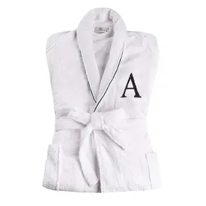 Cotton Embroidered Bathrobe Adults Unisex Bath Robe for Men and Women