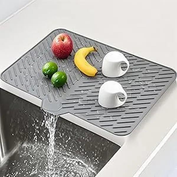 Rectangular Silicone Dish Drying Mat - 23x17in, Multi-Size, Self-Draining, Built-In Drain Lip, Heat-Resistant, BPA-Free, Durable, Waterproof, Non-Slip Kitchen Placemat That Efficiently Dries Dishes, Enhances Kitchen Functionality for Counters & Tableware