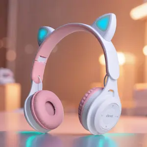 Cute Cat Ear Wireless Audio Headphones, Gradient LED Lights, Foldable & Lightweight Design, Perfect Gift for Tablets/PC/TV/mobile Phones