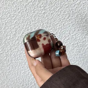 Leopard Texture Star Beaded Chain Earphone Case for Apple AirPods Pro 2/pro/4/3/2, Fashion Women's Simple Earphone Case