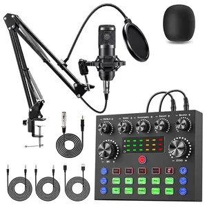V8s Podcast Equipment Set, Bm-800 Capacitor Microphone Set, BT Connection, USB Audio Mixer, Supports Phone/computer/PC, Dj Sound Control Device