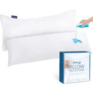 2 Pack Waterproof Body Size 21"x 55" Pillow Protector Cover with Zipper Pillow Encasement Pillow Case White