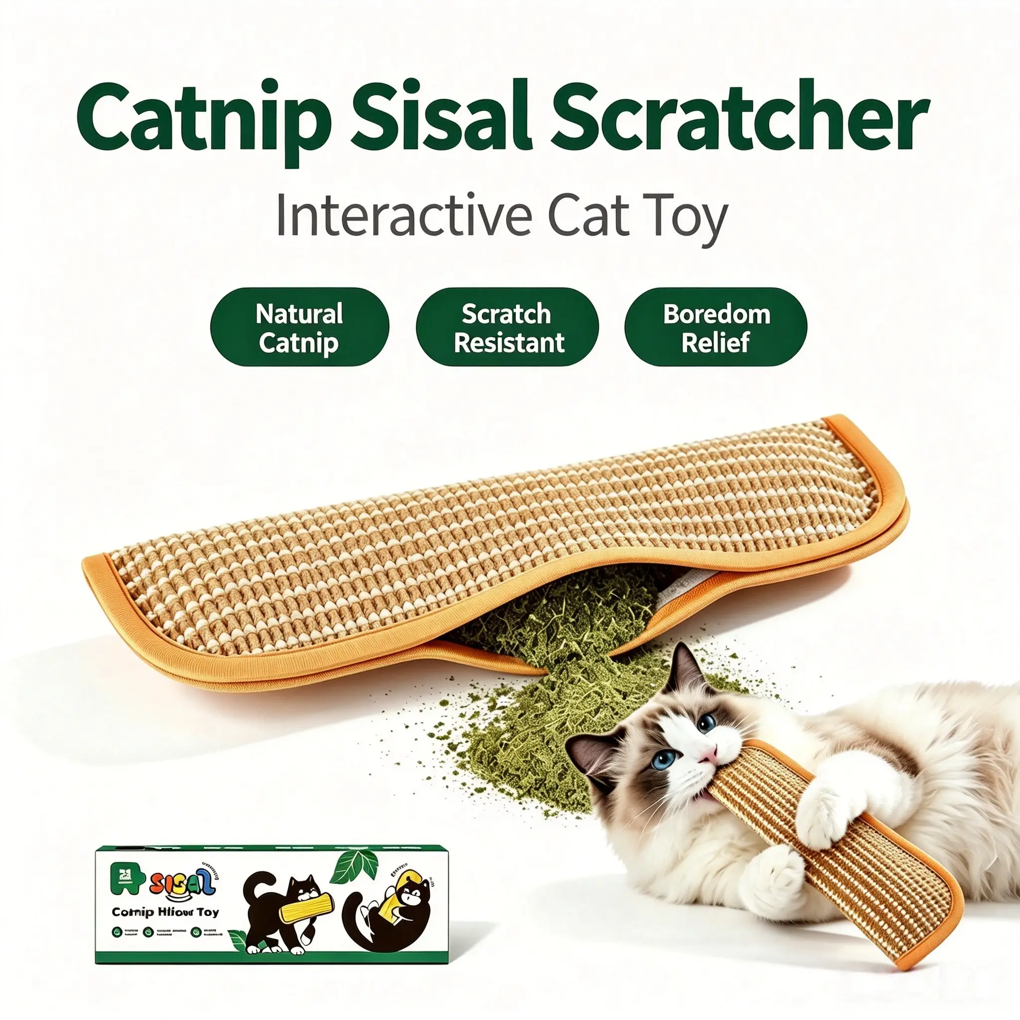 PawTrek Interactive Catnip Chew Scratch Kicker Toy - 6000mg A+ Organic Catnip, Soft Sisal Material, Boredom Aid for Indoor Kittens, Scratch Toy