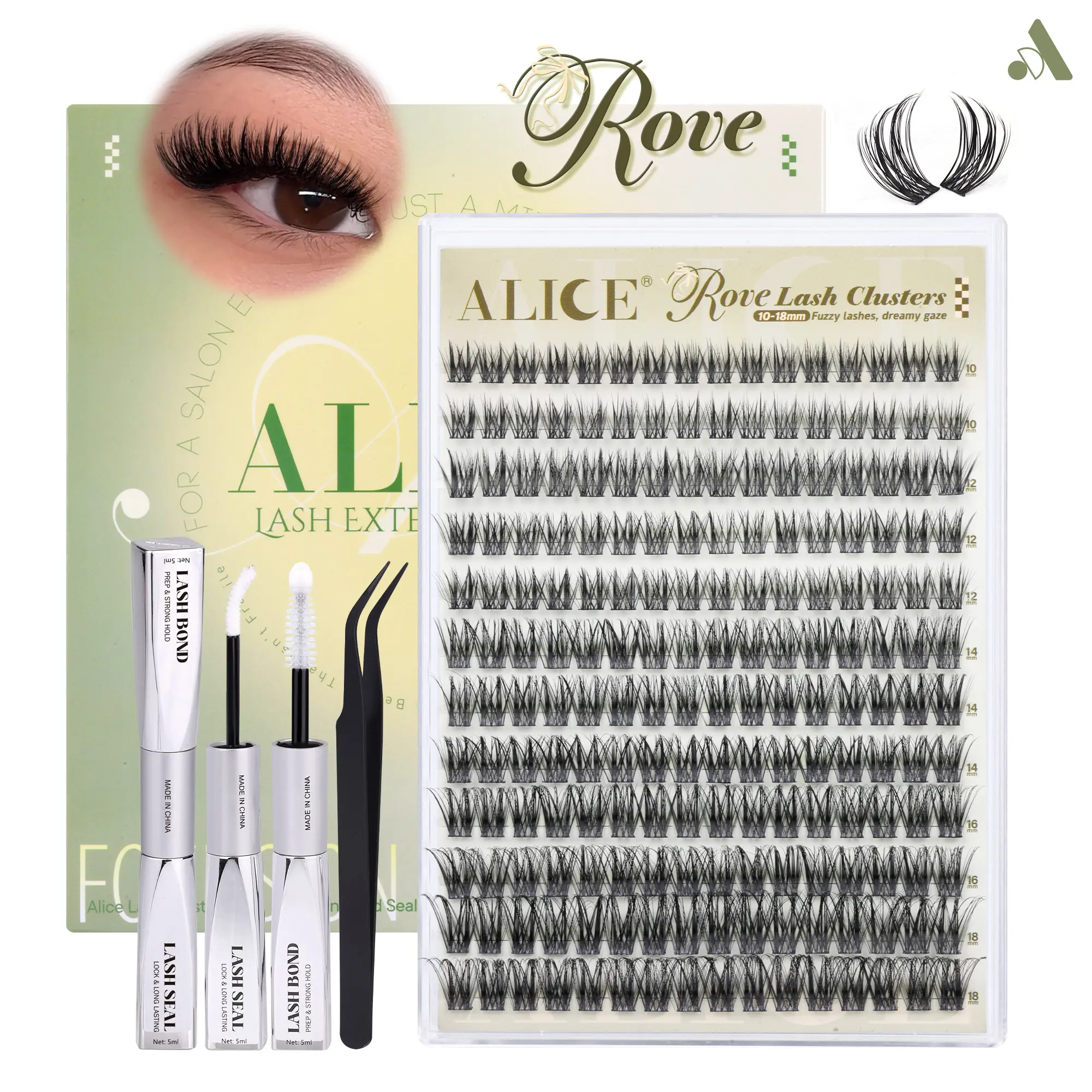 ALICE Lash Extension Kit Rove CD Curl Eyelash Clusters DIY Thin Band Individual Lashes 10-18mm Cluster Eyelash Extensions