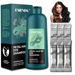 FARNDU New Addtion-Petal Hair dye Shampoo, Herbal Ingredients, Flower & Plant Extracts, Petal Aroma Hair Dye Shampoo 3 in 1 for Gray Hair,  Buy 1 Get 7 - 1 Bottle Hair dye Shampoo 400ml + 6PCS Hair Mask 10ml Travel Size, Great Gift for Choice