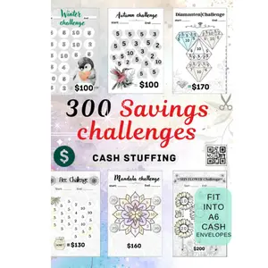 300 Savings Challenges: for Low Income | A6 Budget Inserts to Cut-out | incl Budget Sheets and Dashboards