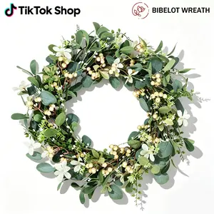20 Inch Sprig wreath Artificial Eucalyptus Berry Wreath Green Leaf Summer Wreath for Front Door Wall Window Bedroom Decoration Party Hanging Ornament peony Wineglass Centerpiece Flowers party beach cabana Round Tree room summerwins