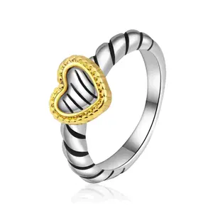 Aprilery Heart Ring for Women – Twisted Cable Band with Vintage-Inspired Beaded Heart Design – Romantic Retro Statement Jewelry