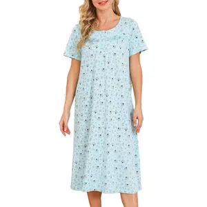 Nightgowns for Women Soft 100% Cotton House Dress Short/Long Sleeve Night Gowns Comfy Sleepwear S-3XL