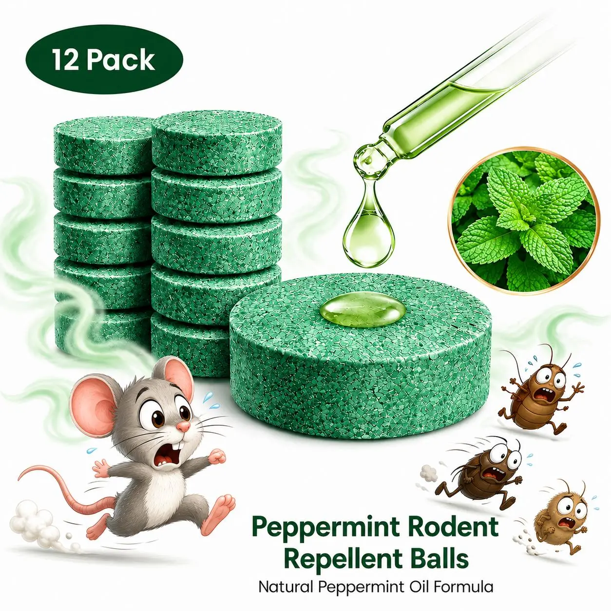 Pesticide-Free 100% Roach Repellent, Domestic Dormitory Kitchen Powerful Cleaning Cockroach Exterminator Cockroach Gel Bait Pest Control Kit Rodent Repellent Pouches for Indoor & Outdoor Multi-Surface Microfiber Floor Mop indoor infestation Scent Mint