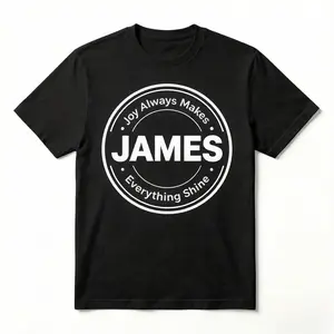 Vintage Circular Name Stamp T Shirt With Joy Always Makes Everything Shine Quote Personalized James Graphic Tee