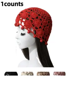 Women's Fashion Handmade Beaded Hollow Out Hat, Fashion Accessory, Handcrafted Beads, Crochet Beret, Vintage Ethnic Style Scarf, Party Birthday Essential, Spring Summer Wear, Handcrafted Cap