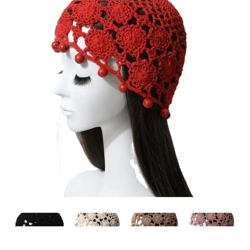 Women's Fashion Handmade Beaded Hollow Out Hat, Fashion Accessory, Handcrafted Beads, Crochet Beret, Vintage Ethnic Style Scarf, Party Birthday Essential, Spring Summer Wear, Handcrafted Cap, Fashionable Hats