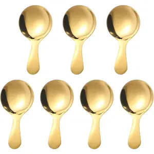 7 PCS Golden Short Handle Spoons Scoops Stainless Spoons Mini Scoops for Canisters Small Coffee Scoops Candy Scoops for Salt Sugar Condiments Coffee Tea Dessert