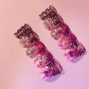 Y2031-28-10 Pcs Handmade Duck Nails Dark Baroque Nails｜Metal Cross & Splatter Glitter｜Midnight Queen