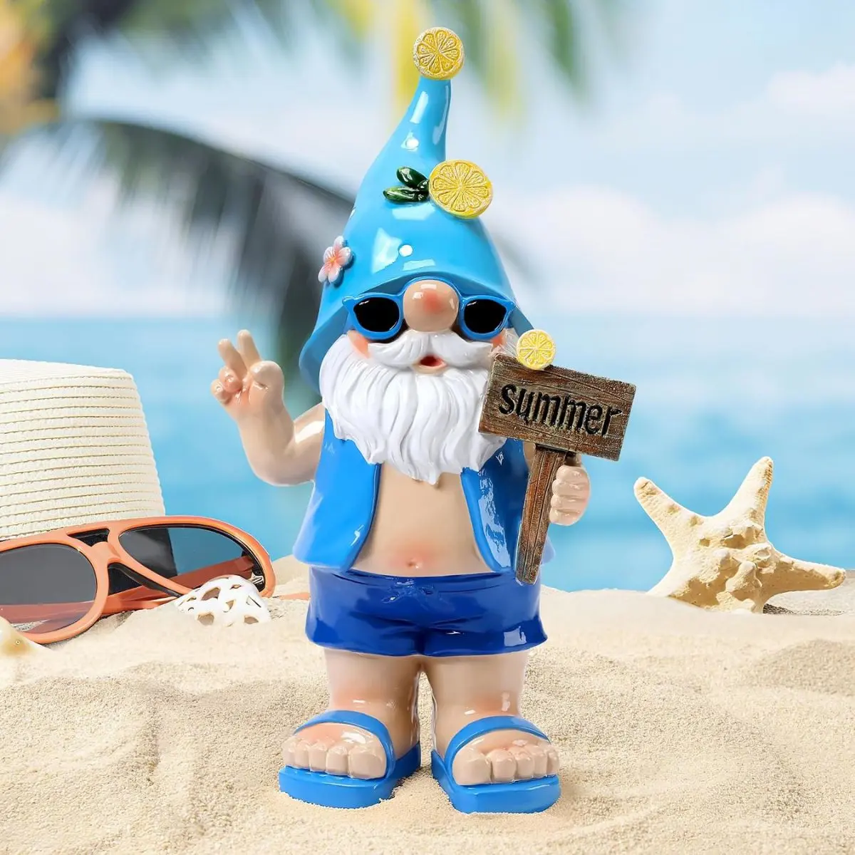 Summer Beach Gnome Statue – Outdoor Garden Figurine for Yard, Lawn & Patio