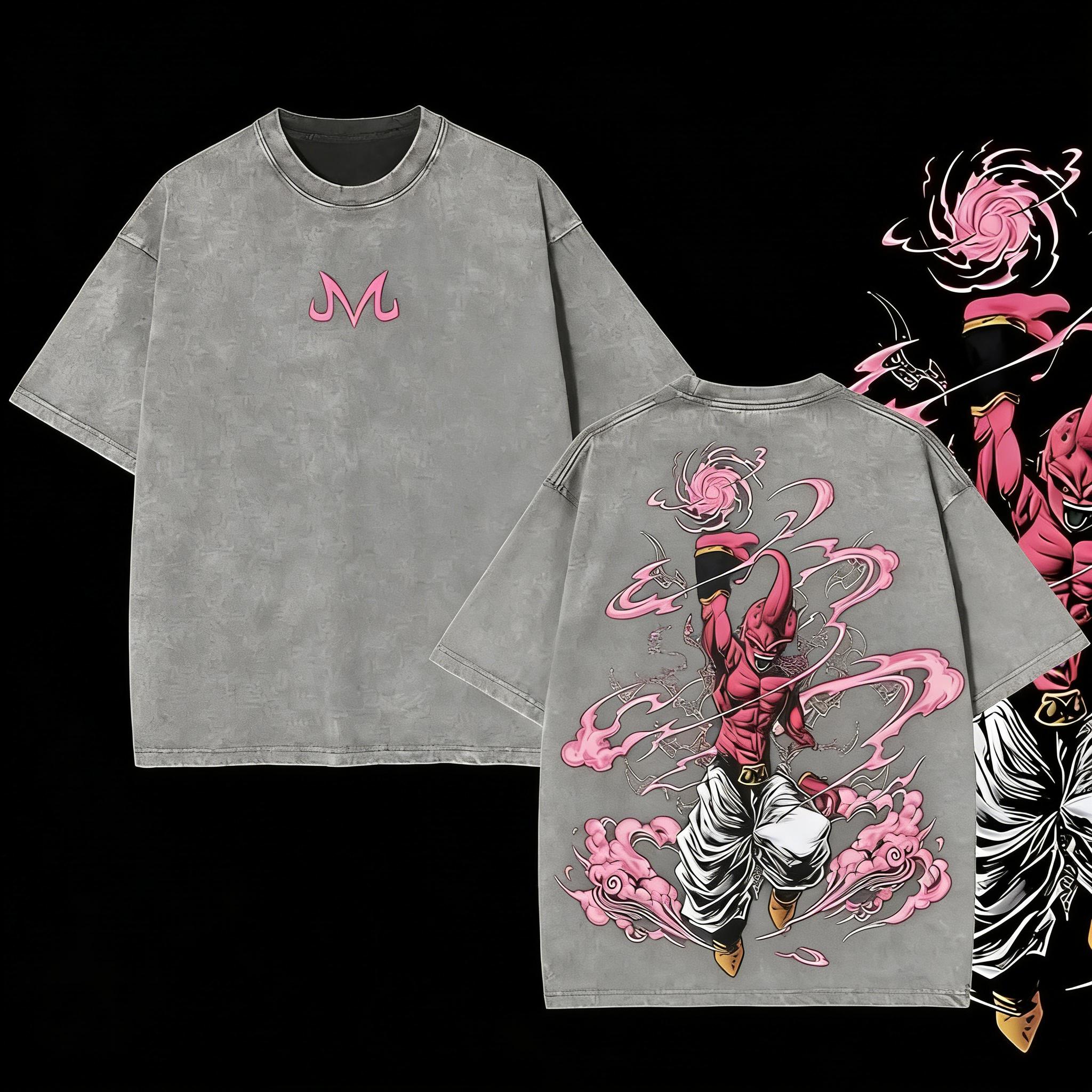 Anime double-sided printed retro oversized washed T-shirt suitable for both men and women, oversized anime and manga washed heavyweight cotton T-shirt for anime fans, trendy clothing, popular T-shirts, holiday gifts, TikTok shop deals