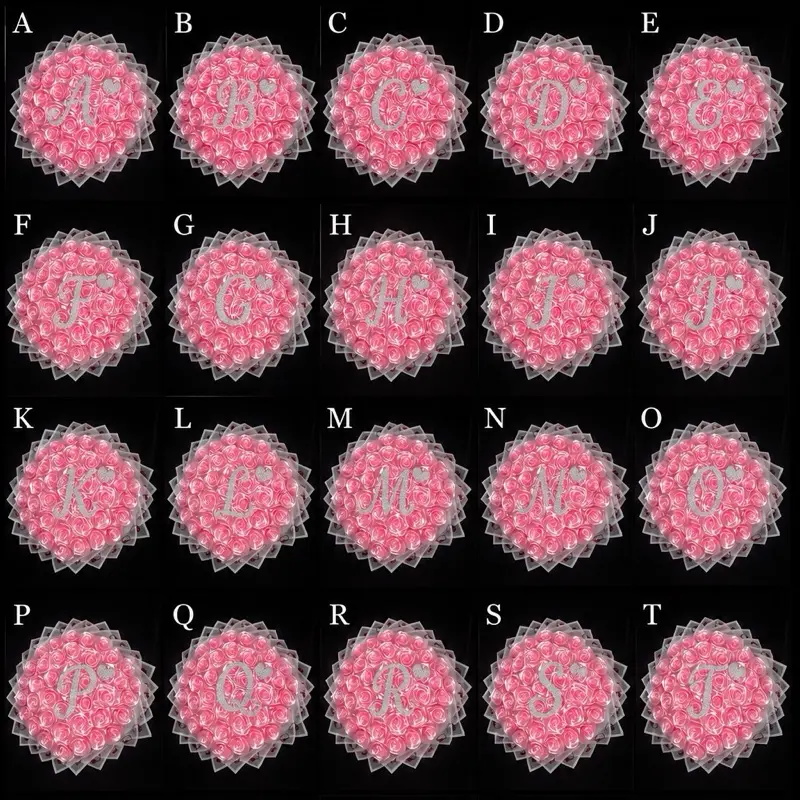 40-Count Artificial A-Z Alphabet Rose Bouquet with Baby's Breath Initial & Heart Accent - Floral Centerpiece Decoration for Weddings, Gifts - Available in Pink, Red, Black, Blue, Purple, White (DM for custom colors)
