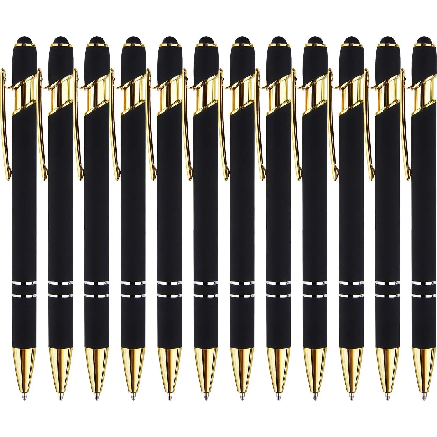 12 Pack Black  Ballpoint Pen with Stylus Tip, 1.0 mm Black Ink Smooth Writing Pens, Metal Stylus Pens for  Screens