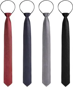 4 Packs Men's Pretied Adjustable Tie Solid Color, Zipper Ties Neckties for Wedding Business Graduation School