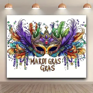 1pc Carnival Backdrop Multi Function Colorful Feathers Masks Design for Dessert Table Decoration Studio Prop Party Supply Room Aesthetic