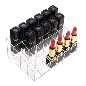 Lipstick Holder 24 Slots Clear Acrylic Makeup Organizer Display Transparent Lightweight Box for Lipsticks & Brushes 6.69 x 4.52 x 2.99 inch Makeup Tray Durable Construction Multi-Purpose Use