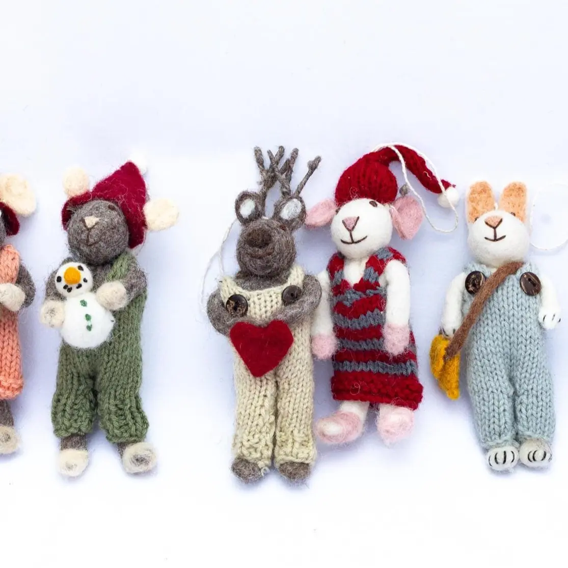 Mouse Wool Felt Ornament Set of 10 for Christmas Tree Decoration