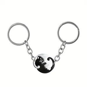 2Pcs Matching Cat Couple Keychain, Yin-Yang & Heart Shaped Puzzle Key Ring, Cute BFF Gift Cute Heart-Shaped Cat Keychains -Reliable for Your Loved Ones!