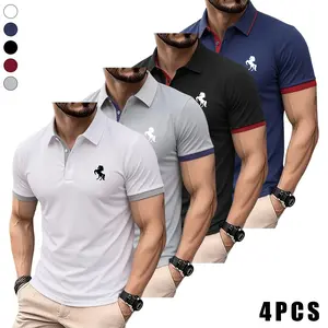 4-pack men’s casual polo shirts, solid colors with prints, regular fit for everyday wear; versatile casual wear suitable for work and sports.