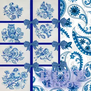 Bluebirds Machine Embroidered Blocks