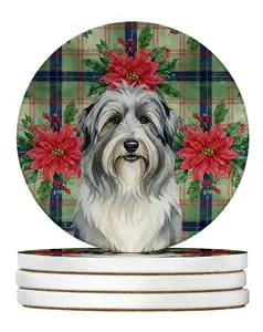 Carolines Treasures WDK8503RCS4 4 x 4 in. Bearded Collie Christmas Poinsettias Large Sandstone Coasters, Pack of 4