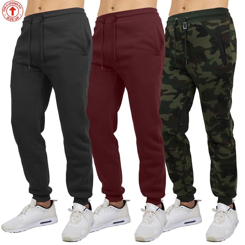 Men's 3 Pack Fleece Active Athletic Jogger Sweatpants with Drawstring Sizes S-2XL Breathable