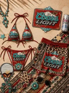 Southwestern Tropical Beach Bikini Set & Short Men Swim Shorts – Summer Vacation Outfit, Boho Aztec Style Swimwear, Sexy Bikini, Couple Matching Beachwear, Hawaii Holiday, Pool Party, Surfing, Sunbathing, Trendy Summer Essentials