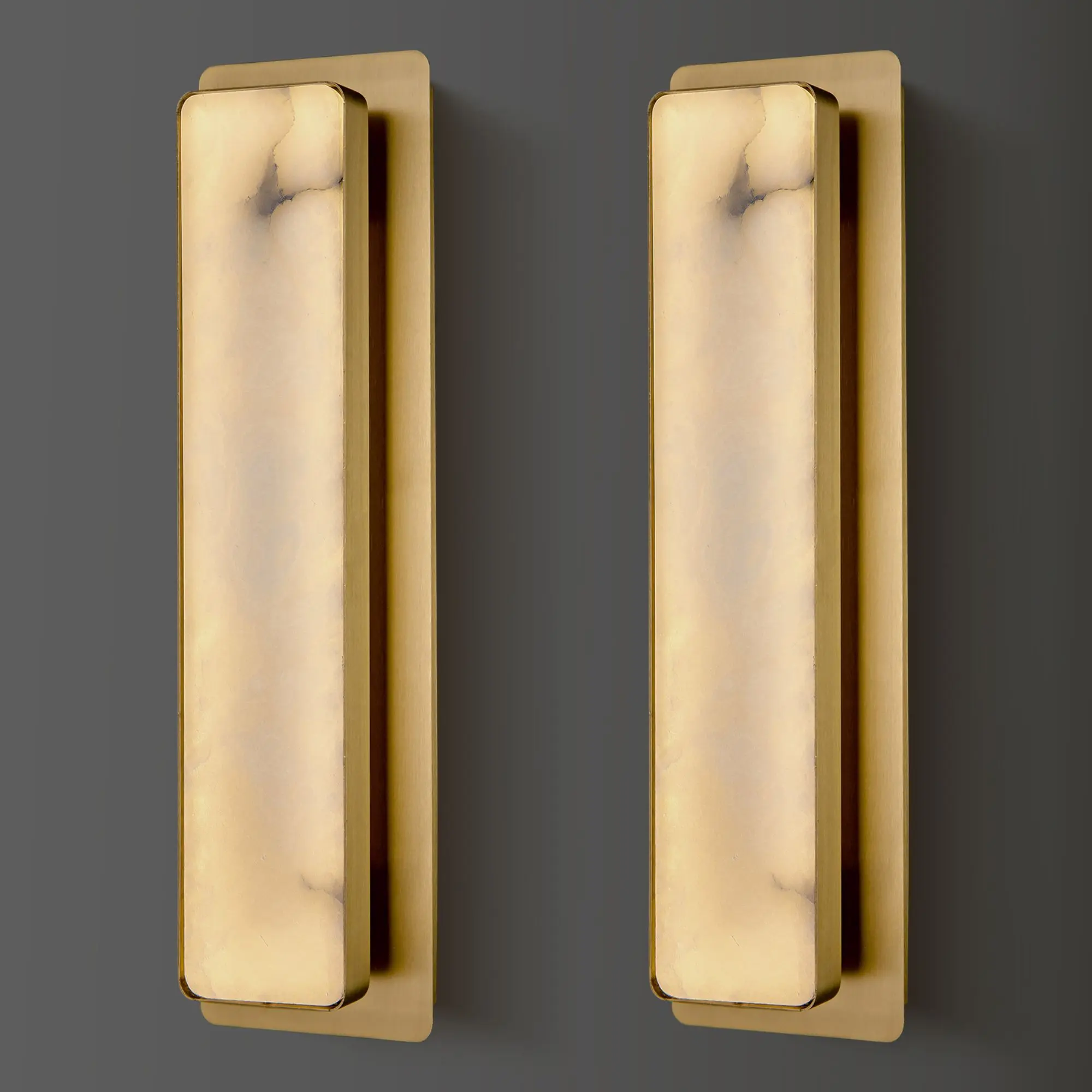 19.7" Brass Wall Sconces, Natural Alabaster Wall Sconce, Large Sconces Wall Lighting, Rectangular Bedside Wall Lamp Perfect for Hallway, Living Room, Stairs