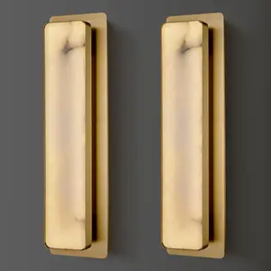 19.7" Brass Wall Sconces, Natural Alabaster Wall Sconce, Large Sconces Wall Lighting, Rectangular Bedside Wall Lamp Perfect for Hallway, Living Room, Stairs