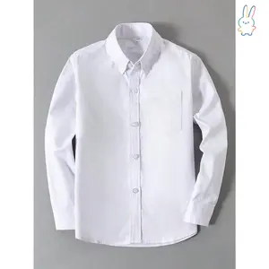 ERT-Boys' Long Sleeve Button-Up Shirt with Chest Pocket - Solid Color, Non-Stretch Fabric, Regular Fit, Preppy Style, All-Season Wear