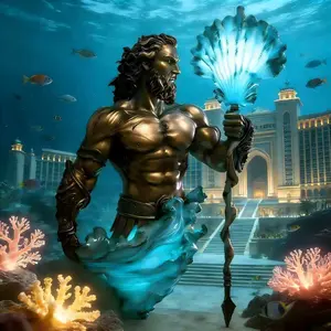 Poseidon Wall Lamp - Greek mythology nautical wall lamp with trident, wave & retro style. Brings a bit of the ocean into your space.