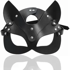 Leather Cat Mask Cat Eye Mask Masquerade Mask Cat Face Mask Giant Cat Mask Cat Masks for Adults Kids Black Cat Cosplay Cat Woman Accessories Halloween Costumes for Women Cat NAOPSY