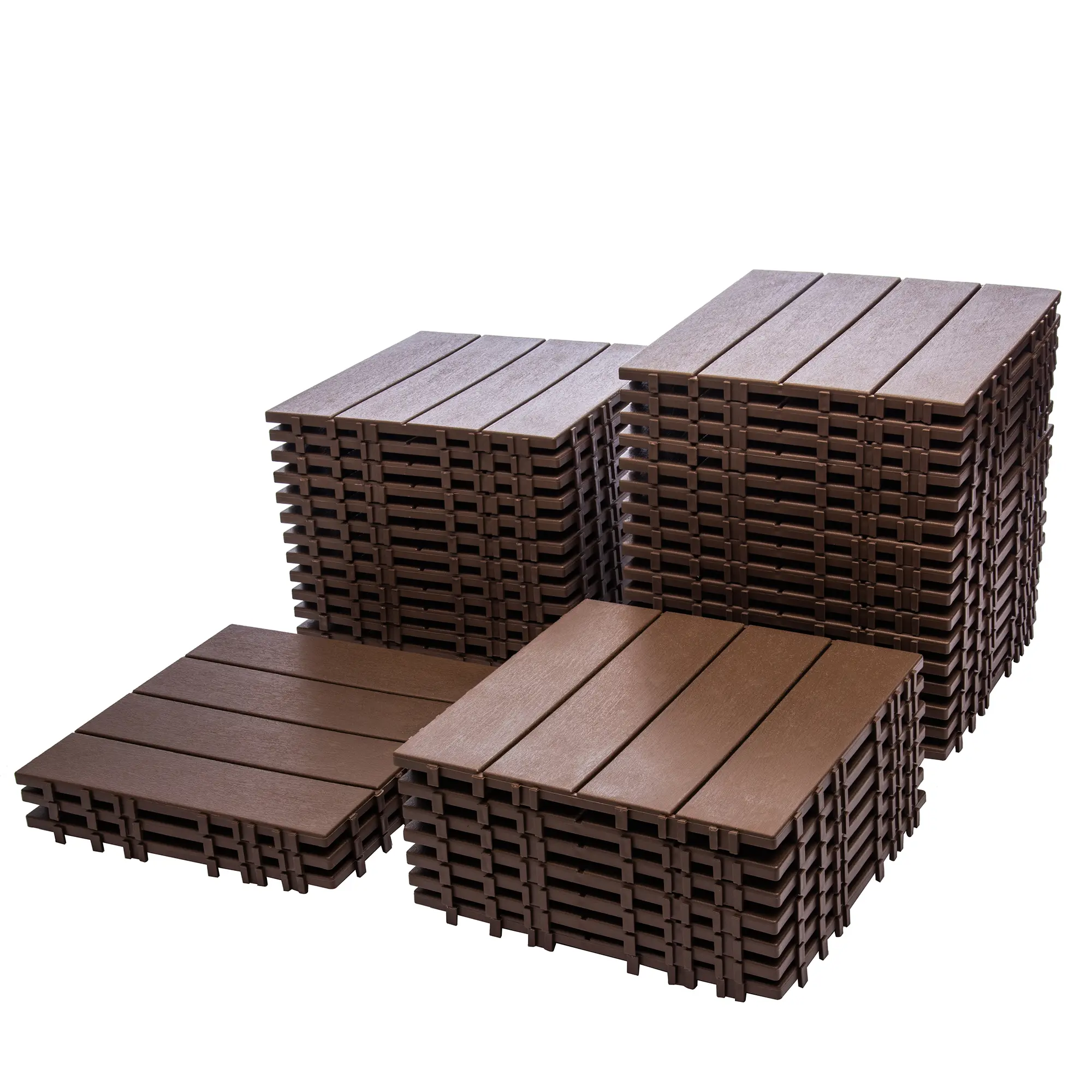 Bulk Pack Interlocking PVC Wood Flooring Tiles (76-Pack, 11.42"x11.42", 0.79in, 68.80 Sq.Ft, 0.57lbs Each) - Durable PVC Material, Interlock Fit, Waterproof All-Weather, Eco-Friendly Non-Toxic, Antimicrobial Surface, DIY Quick-Install for Patios, Kitchens