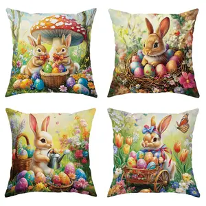 4pcs, Easter Throw Pillow Covers, Rabbit & Colorful Egg Designs, Home Décor Products, Cushion Cover Decoration for Couch Sofa, Room Decor and Bedroom Decor, Suitable for Spring Decoration, Single Sided Printing, No Pillow Core