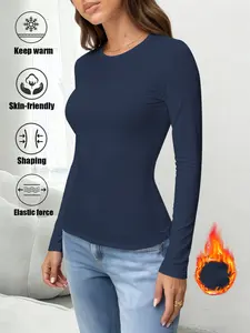 Women's Thermal Underwear Tops, Solid Color Classic Crew Neck Long-Sleeve Base Layers for Autumn & Winter - Ideal as Running, Hiking Activewear, Comfortable Base Layer Tees Suitable for Outdoor Activities