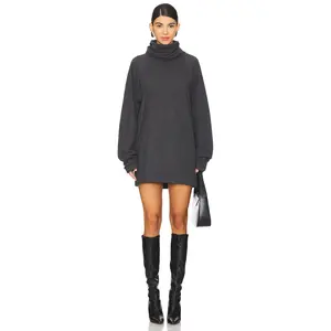 Norma Kamali Oversized Raglan Sleeve Turtleneck Mini Dress in Dark Heather Grey