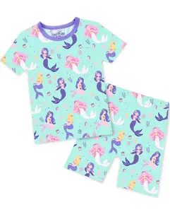 Babee Reshinee Mermaid Print Bamboo Pajama Set for Girls 12M–8Y Soft, Breathable, Stretchy Summer Sleepwear | So Cozy, Sweet Dreams, Sleep Better