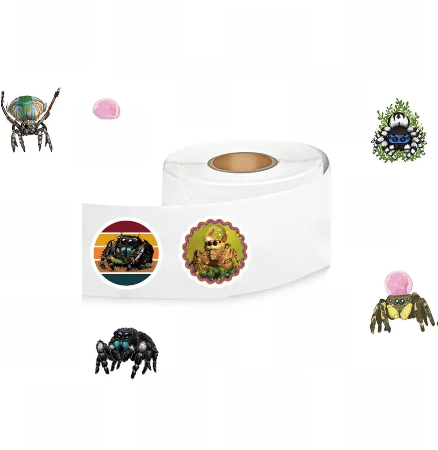 500 Pcs Self Adhesive Spiders Theme Stickers (10 Sheets) - Character-Based Cartoon Decals for Children, Ideal for Birthday Party Decor to Enhance Your Decor, Water Bottles